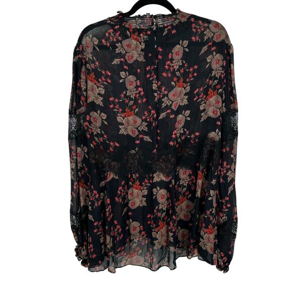 Zara Woman Black Sheer Floral Lace Long Sleeve Blouse Top Size XL Boho Romantic - Picture 4 of 6